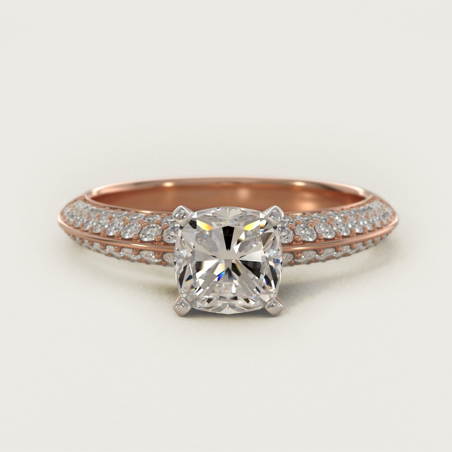 Knife Edge MicropavŽ Diamond Engagement Ring in 18k Rose Gold (1/3 ct. tw.) - Cushion Center