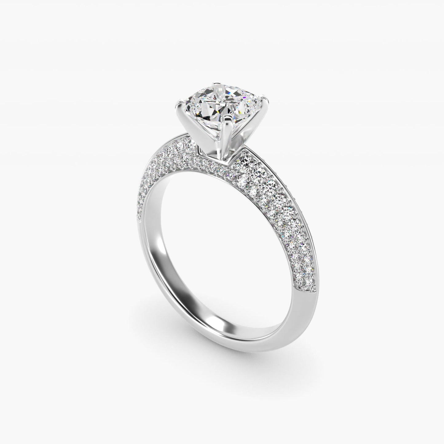 Knife Edge MicropavŽ Diamond Engagement Ring in 14k White Gold (1/3 ct. tw.) - Cushion Center