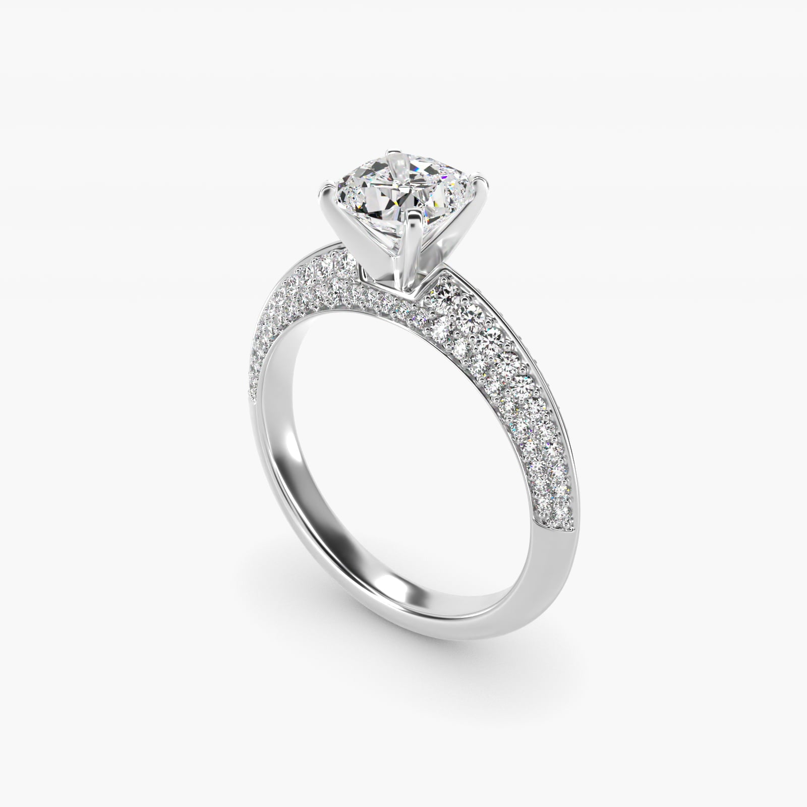 Knife Edge MicropavŽ Diamond Engagement Ring in 14k White Gold (1/3 ct. tw.) - Cushion Center