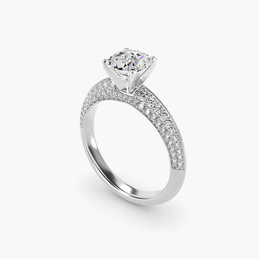 Knife Edge MicropavŽ Diamond Engagement Ring in 18k White Gold (1/3 ct. tw.) - Cushion Center