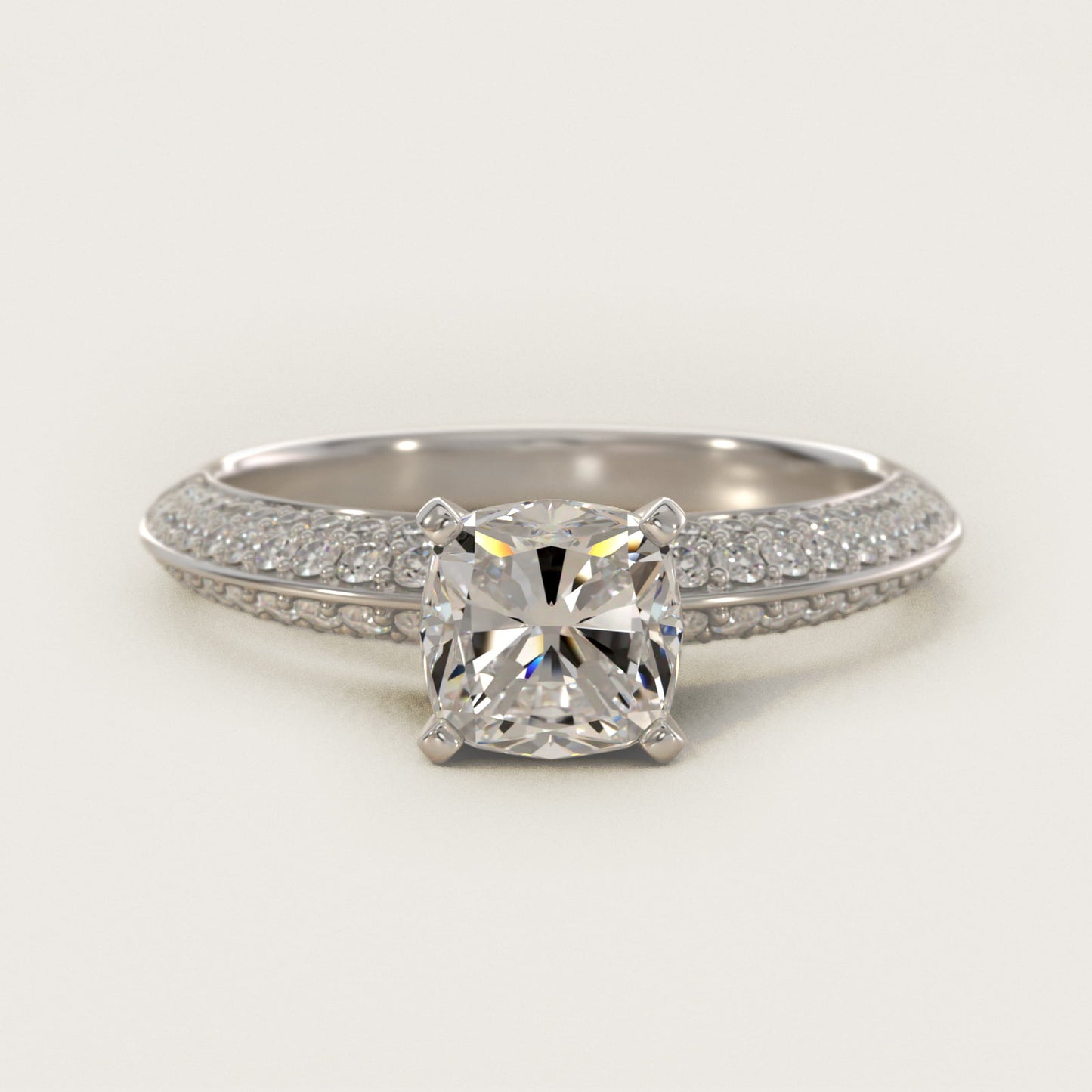 Knife Edge MicropavŽ Diamond Engagement Ring in 14k White Gold (1/3 ct. tw.) - Cushion Center