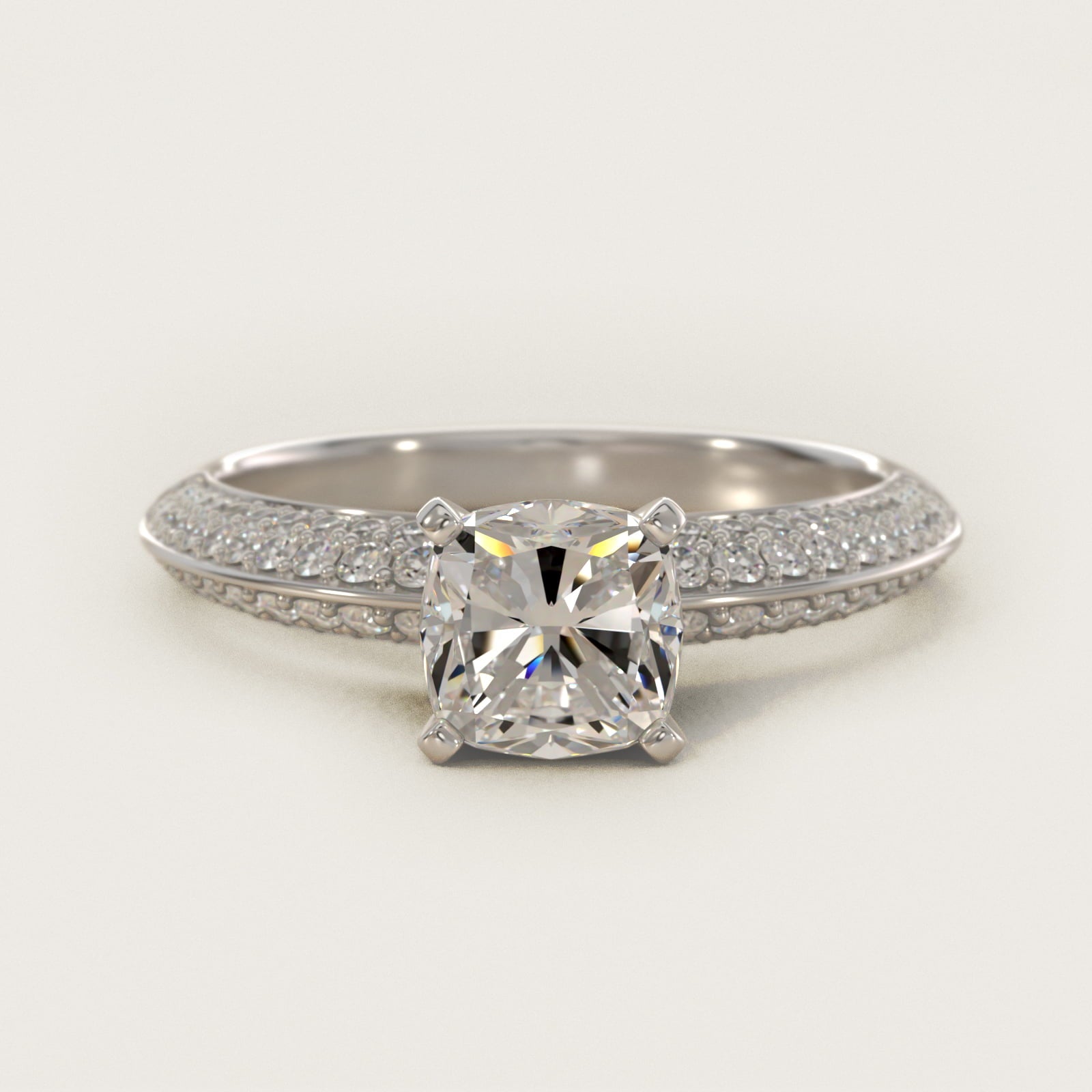 Knife Edge MicropavŽ Diamond Engagement Ring in 14k White Gold (1/3 ct. tw.) - Cushion Center