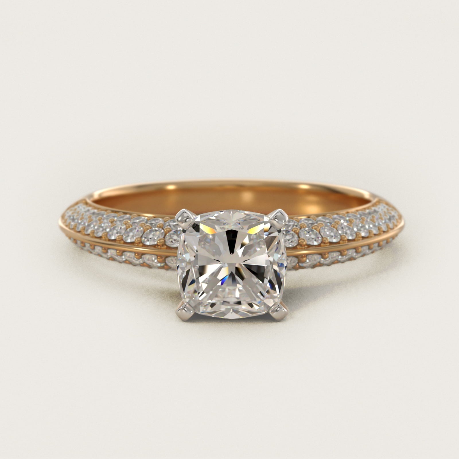 Knife Edge MicropavŽ Diamond Engagement Ring in 18k Yellow Gold (1/3 ct. tw.) - Cushion Center
