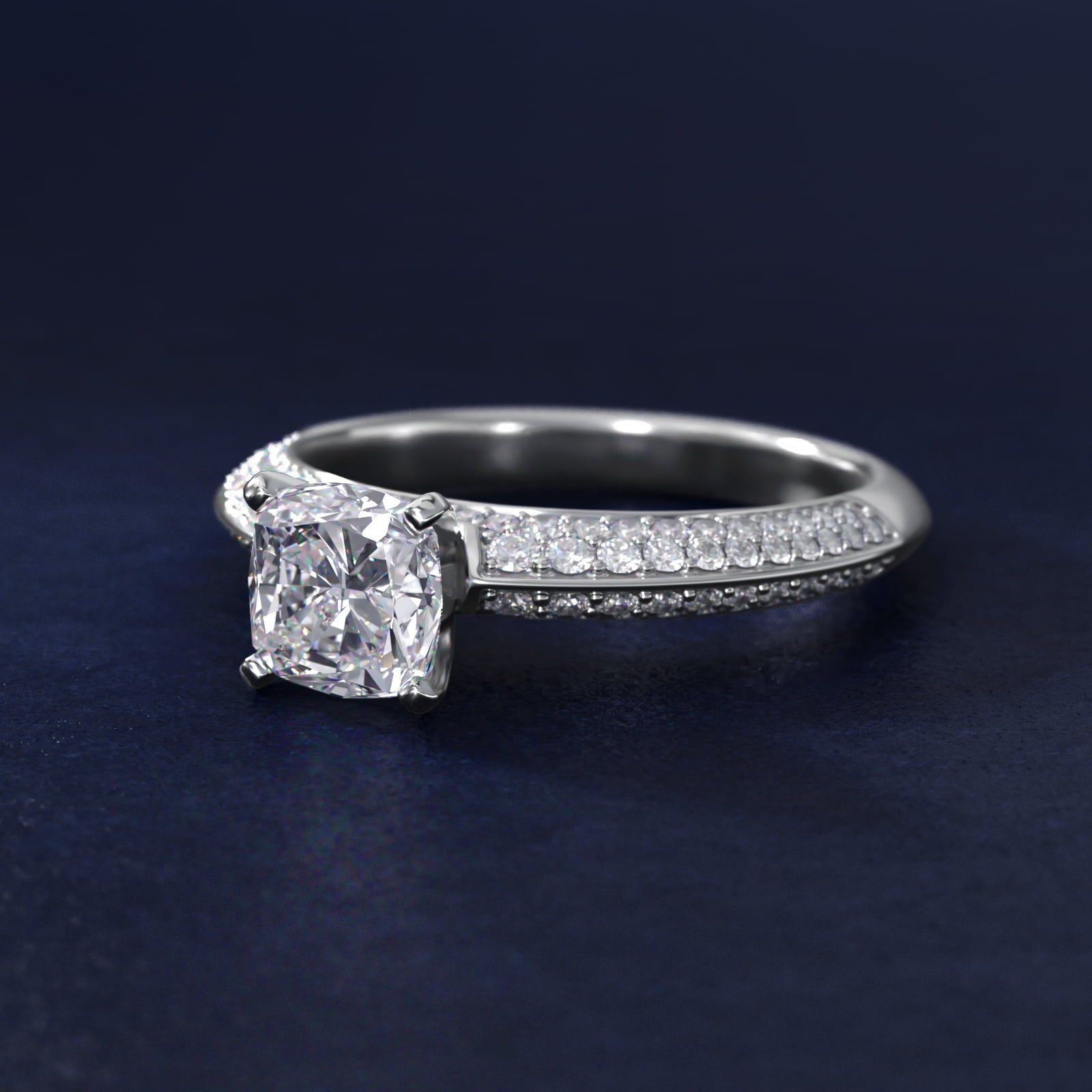 Knife Edge MicropavŽ Diamond Engagement Ring in Platinum (1/3 ct. tw.) - Cushion Center