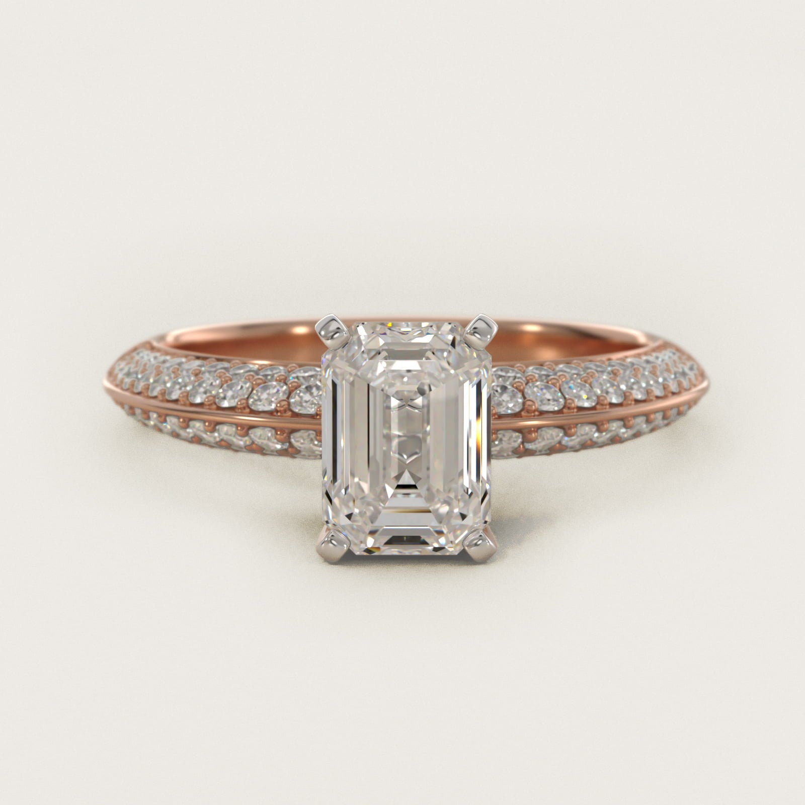 Knife Edge MicropavŽ Diamond Engagement Ring in 14k Rose Gold (1/3 ct. tw.) - Emerald Center