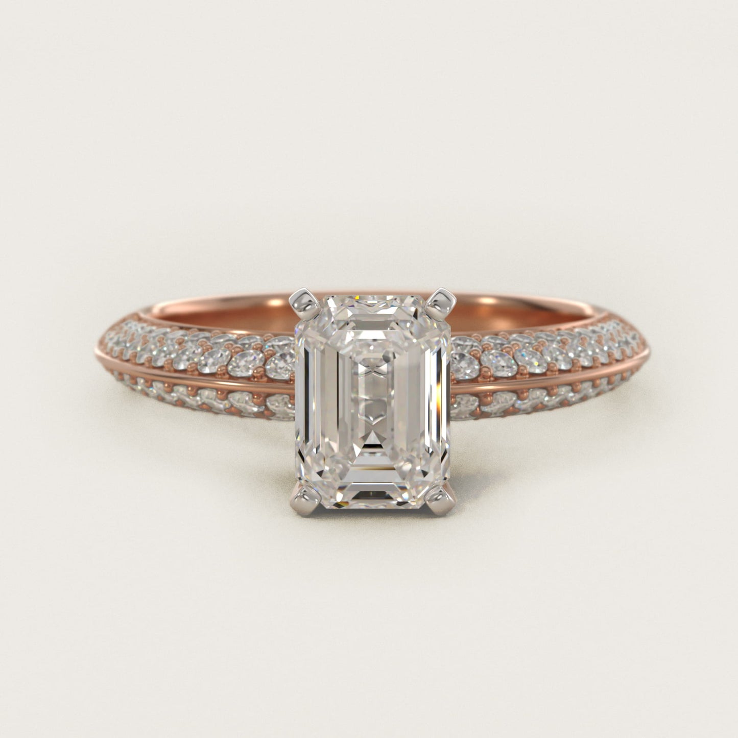 Knife Edge MicropavŽ Diamond Engagement Ring in 18k Rose Gold (1/3 ct. tw.) - Emerald Center