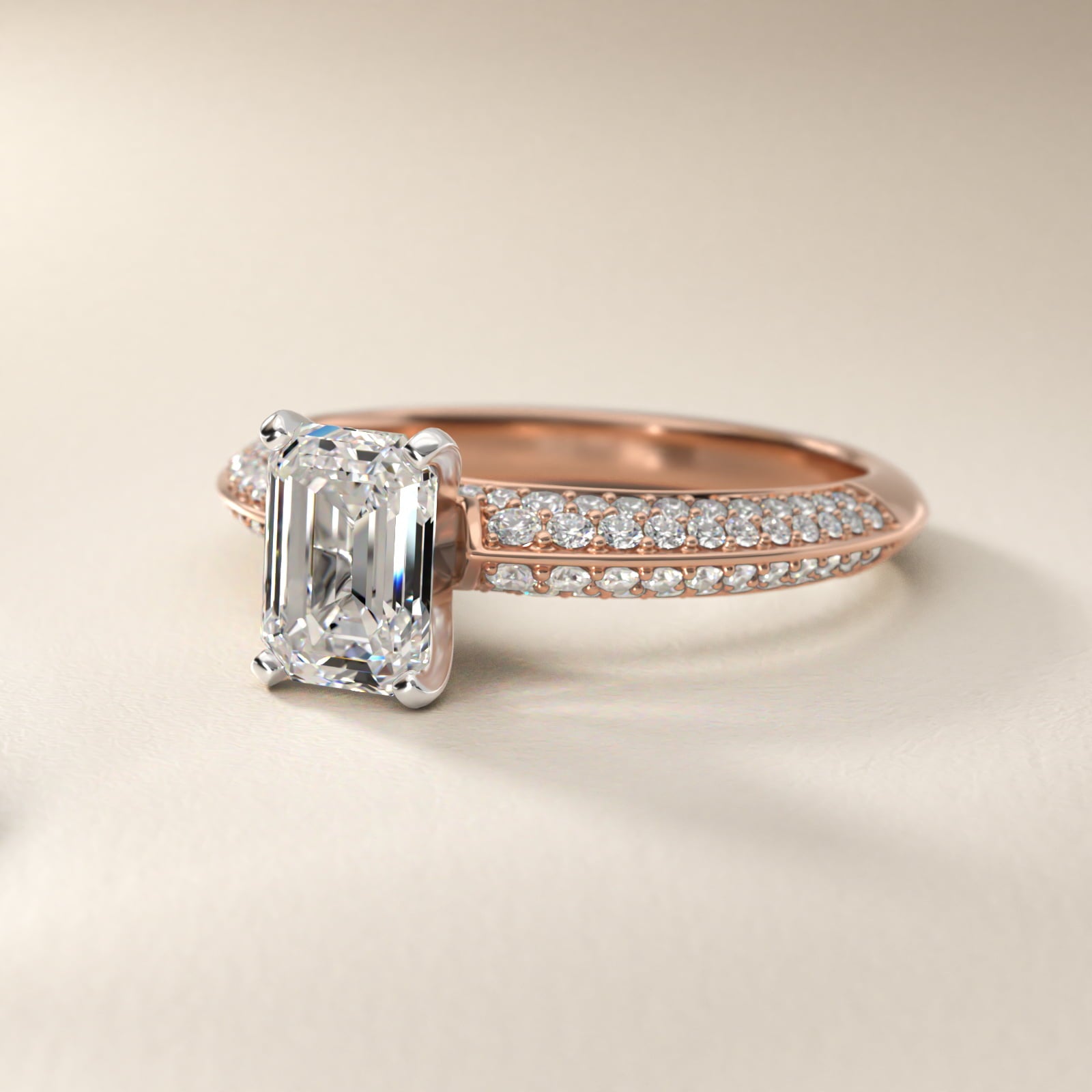 Knife Edge MicropavŽ Diamond Engagement Ring in 18k Rose Gold (1/3 ct. tw.) - Emerald Center