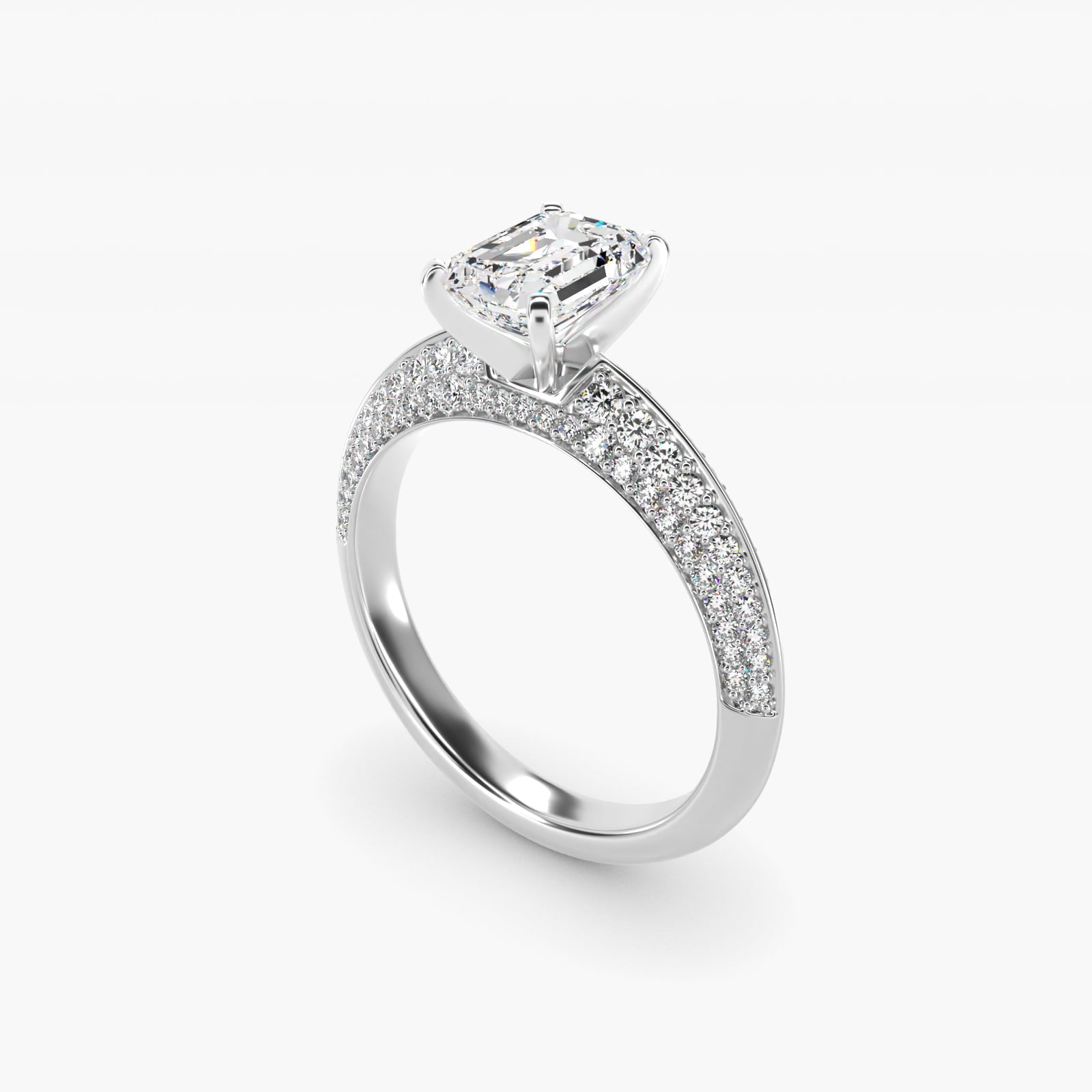 Knife Edge MicropavŽ Diamond Engagement Ring in 18k White Gold (1/3 ct. tw.) - Emerald Center