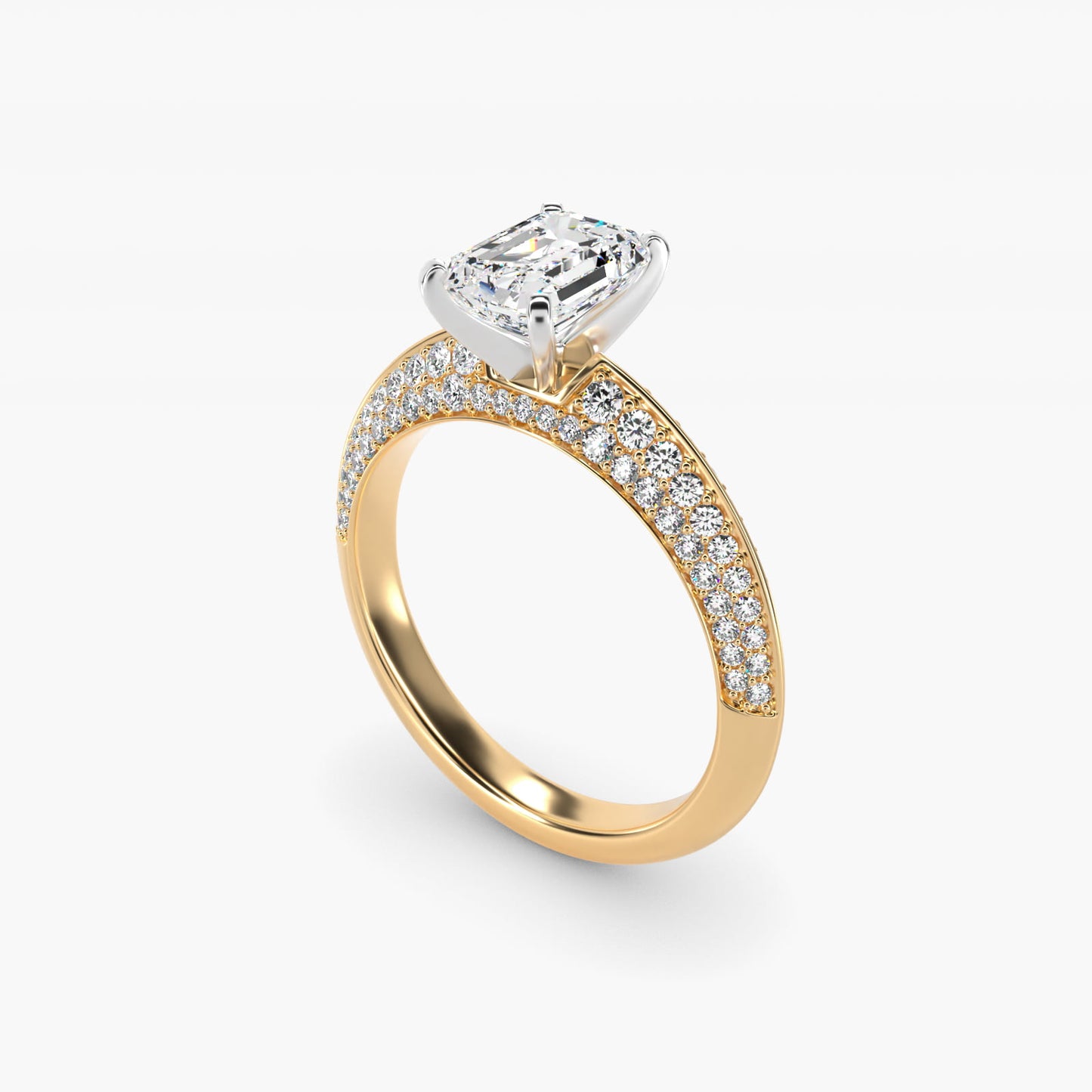 Knife Edge MicropavŽ Diamond Engagement Ring in 18k Yellow Gold (1/3 ct. tw.) - Emerald Center