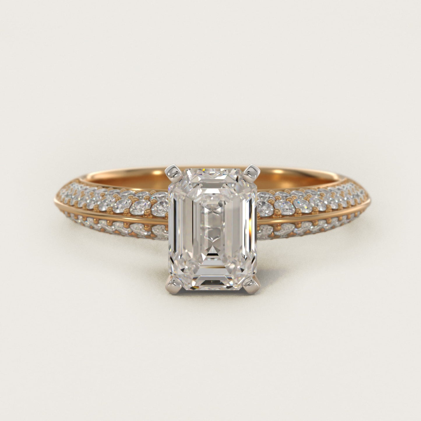 Knife Edge MicropavŽ Diamond Engagement Ring in 18k Yellow Gold (1/3 ct. tw.) - Emerald Center