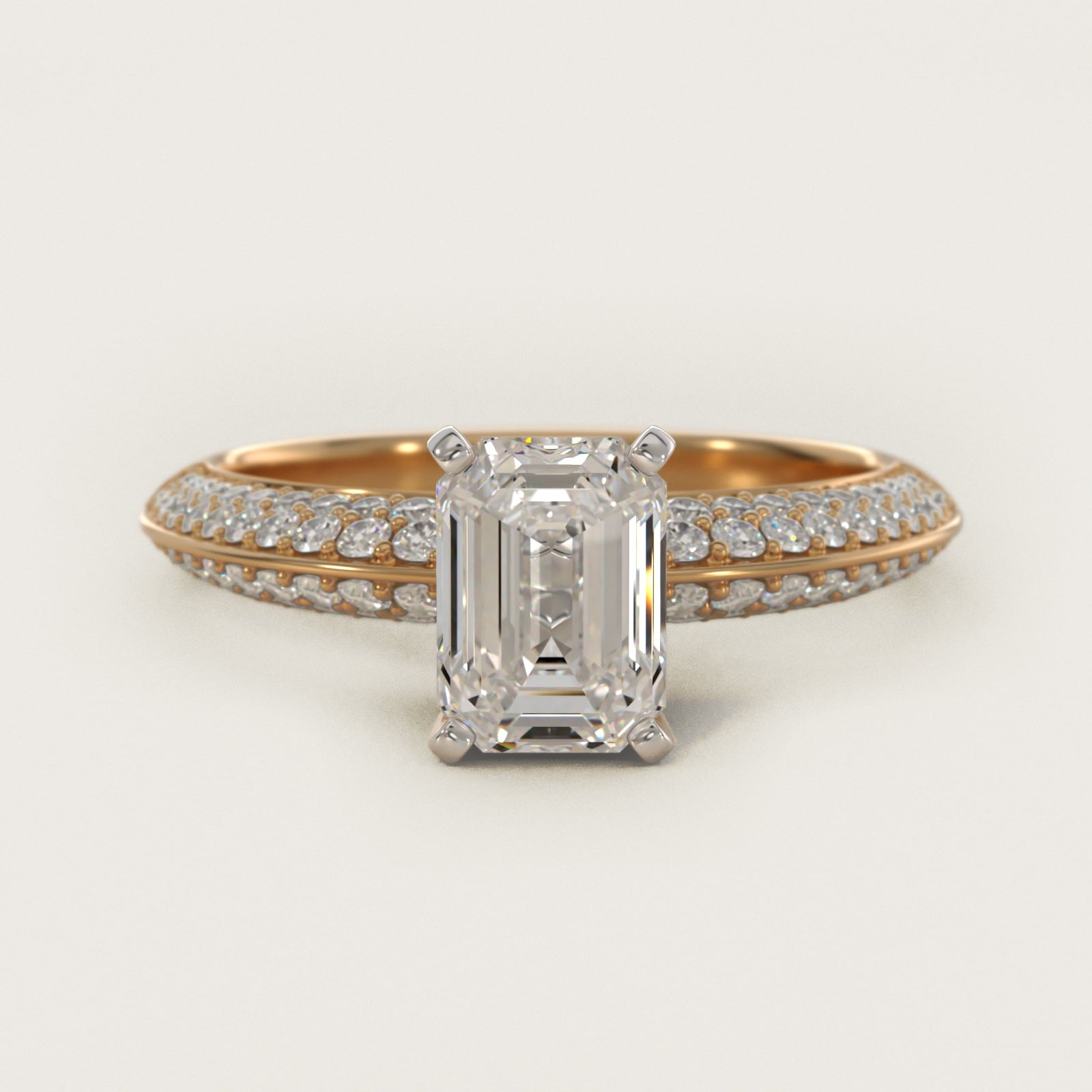 Knife Edge MicropavŽ Diamond Engagement Ring in 18k Yellow Gold (1/3 ct. tw.) - Emerald Center