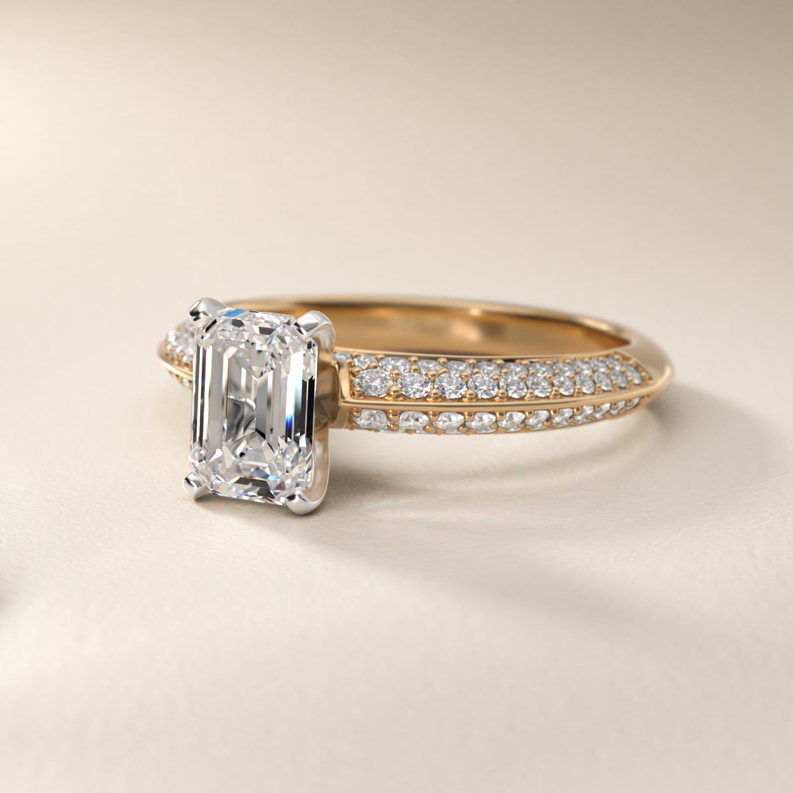 Knife Edge MicropavŽ Diamond Engagement Ring in 18k Yellow Gold (1/3 ct. tw.) - Emerald Center