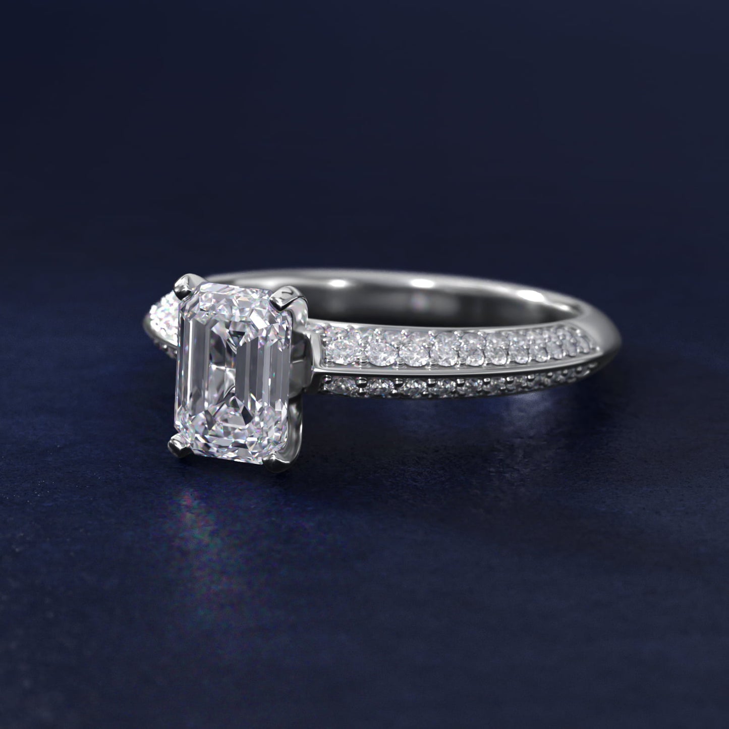 Knife Edge MicropavŽ Diamond Engagement Ring in Platinum (1/3 ct. tw.) - Emerald Center