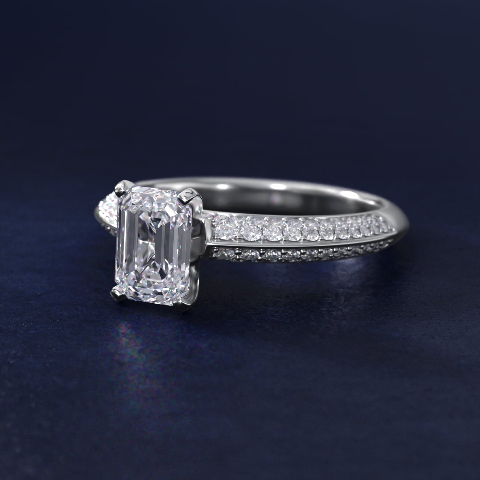 Knife Edge MicropavŽ Diamond Engagement Ring in Platinum (1/3 ct. tw.) - Emerald Center