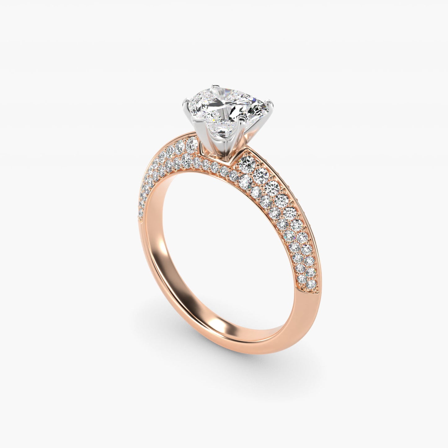 Knife Edge MicropavŽ Diamond Engagement Ring in 14k Rose Gold (1/3 ct. tw.) - Heart Center