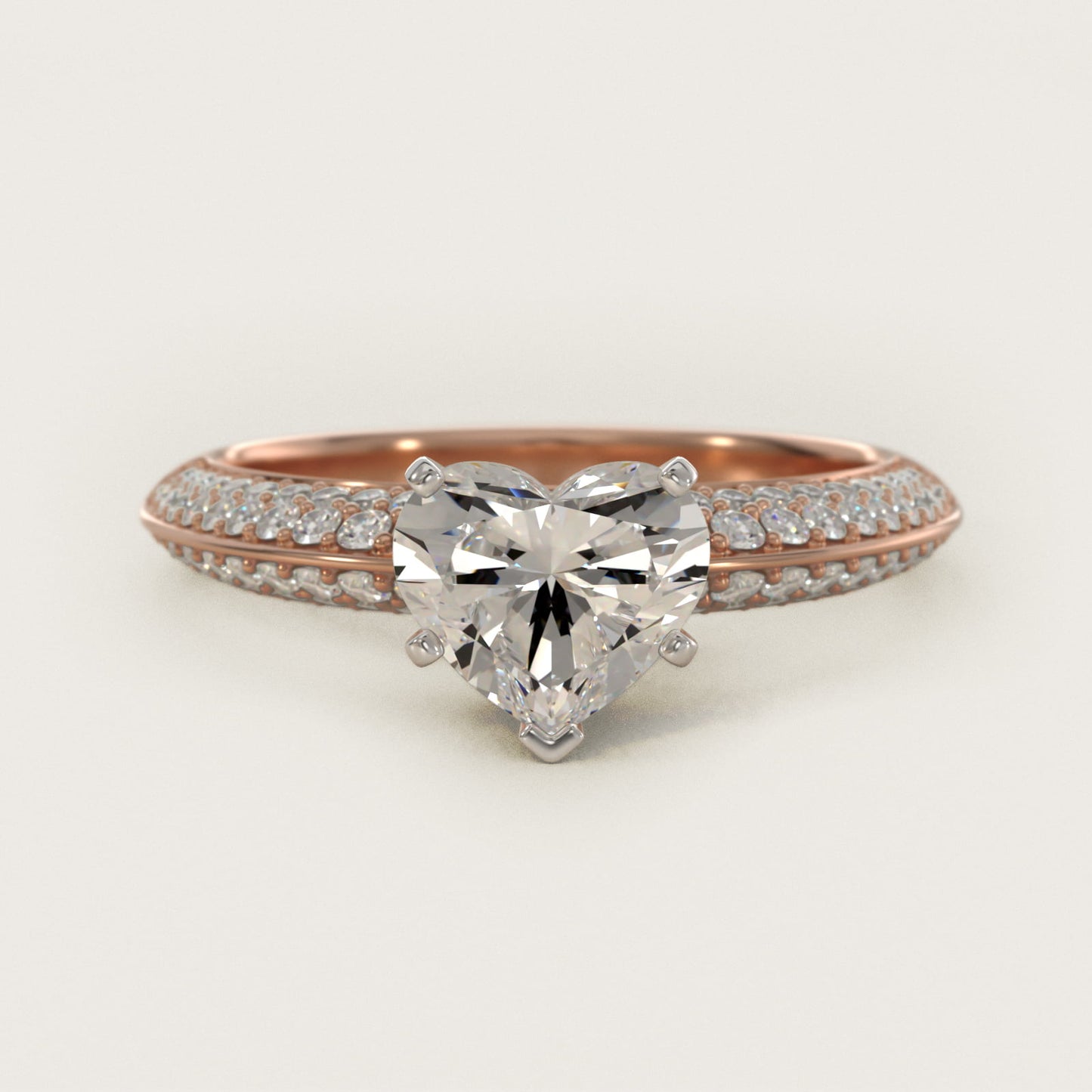 Knife Edge MicropavŽ Diamond Engagement Ring in 14k Rose Gold (1/3 ct. tw.) - Heart Center
