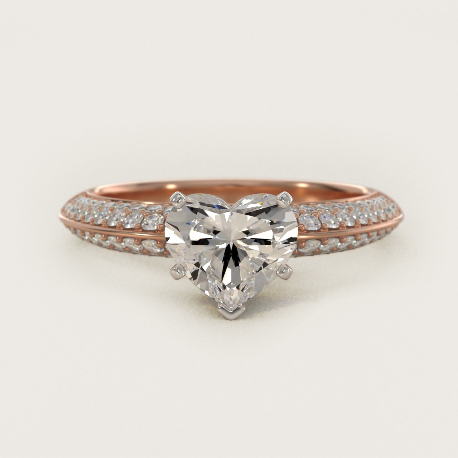 Knife Edge MicropavŽ Diamond Engagement Ring in 18k Rose Gold (1/3 ct. tw.) - Heart Center