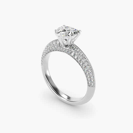 Knife Edge MicropavŽ Diamond Engagement Ring in 18k White Gold (1/3 ct. tw.) - Heart Center