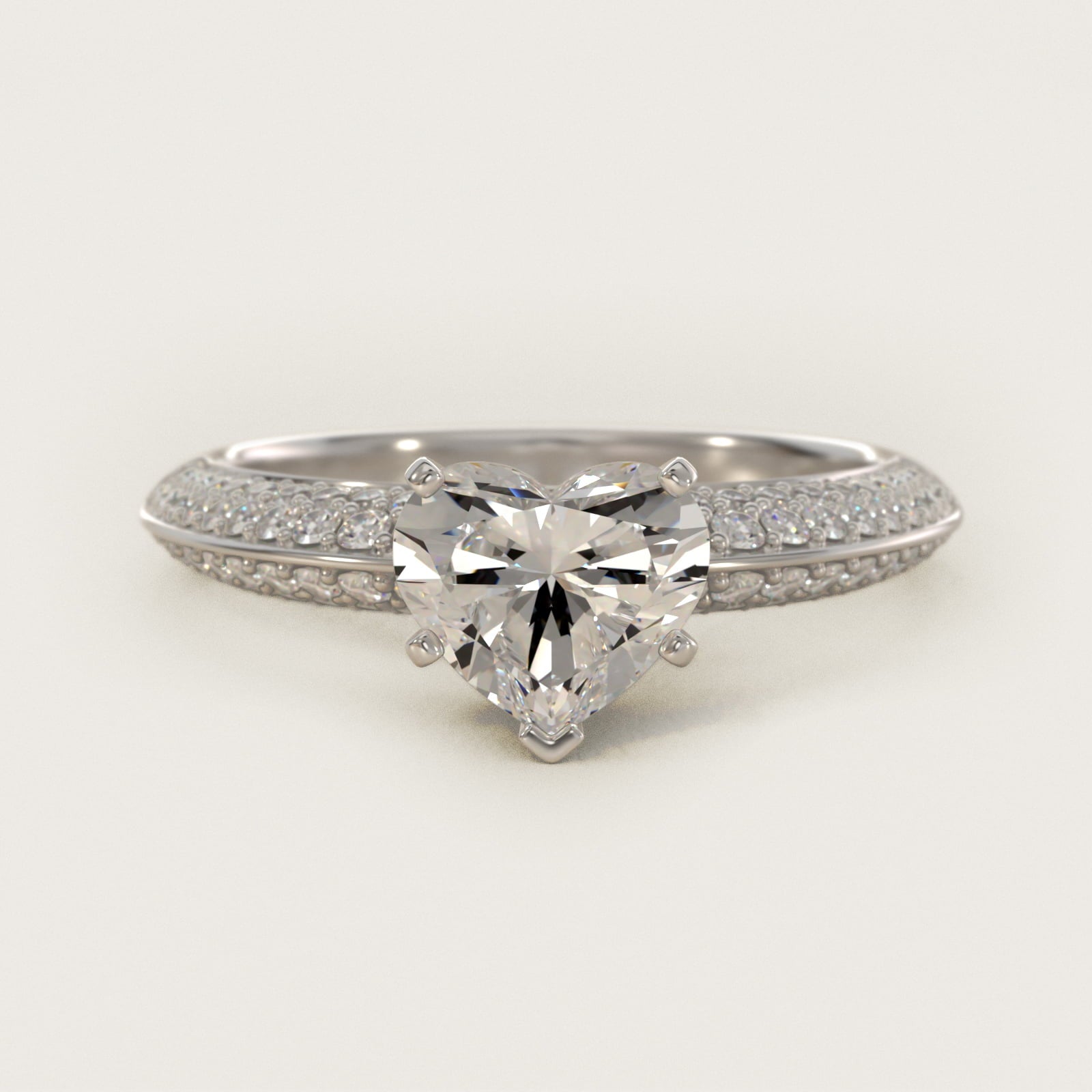 Knife Edge MicropavŽ Diamond Engagement Ring in 18k White Gold (1/3 ct. tw.) - Heart Center