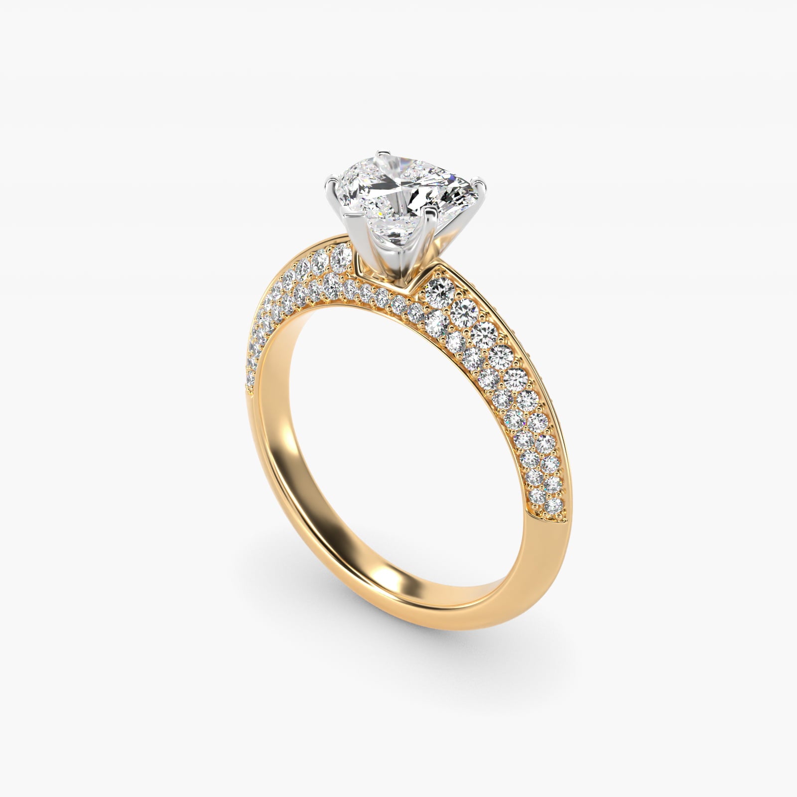 Knife Edge MicropavŽ Diamond Engagement Ring in 18k Yellow Gold (1/3 ct. tw.) - Heart Center