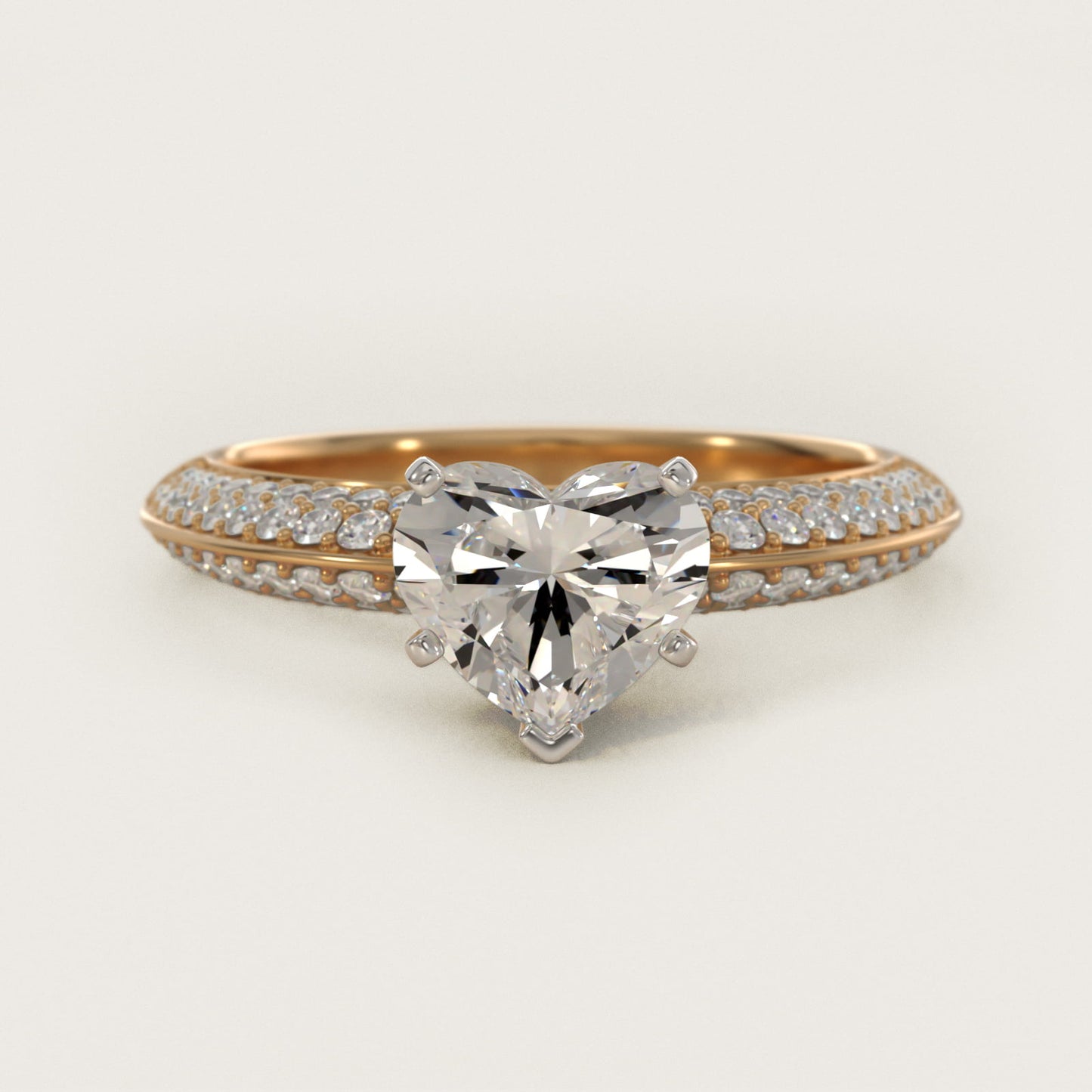 Knife Edge MicropavŽ Diamond Engagement Ring in 18k Yellow Gold (1/3 ct. tw.) - Heart Center