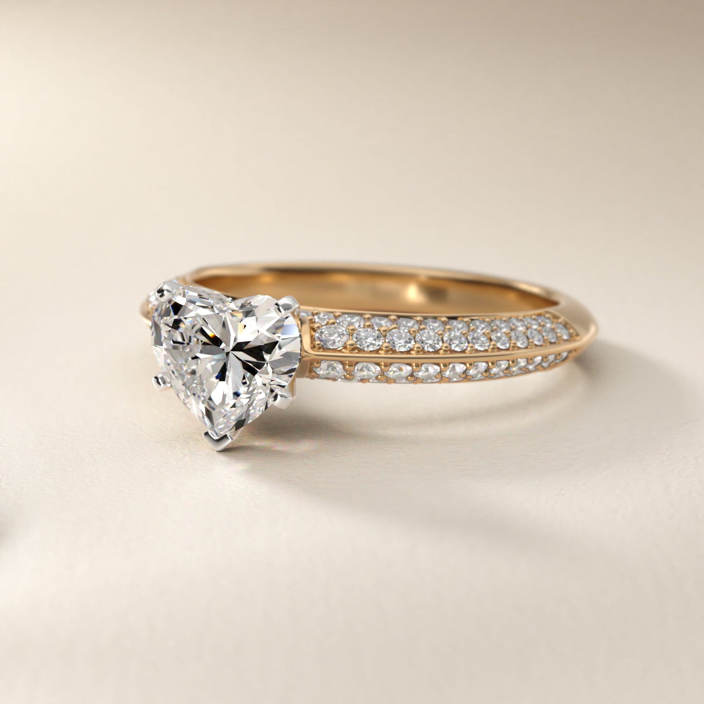 Knife Edge MicropavŽ Diamond Engagement Ring in 14K Yellow Gold (1/3 ct. tw.) - Heart Center