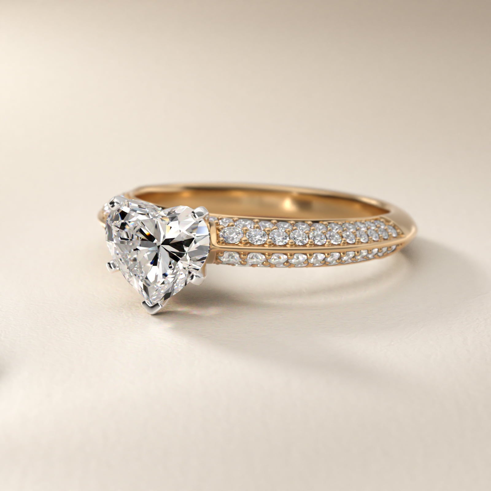 Knife Edge MicropavŽ Diamond Engagement Ring in 18k Yellow Gold (1/3 ct. tw.) - Heart Center