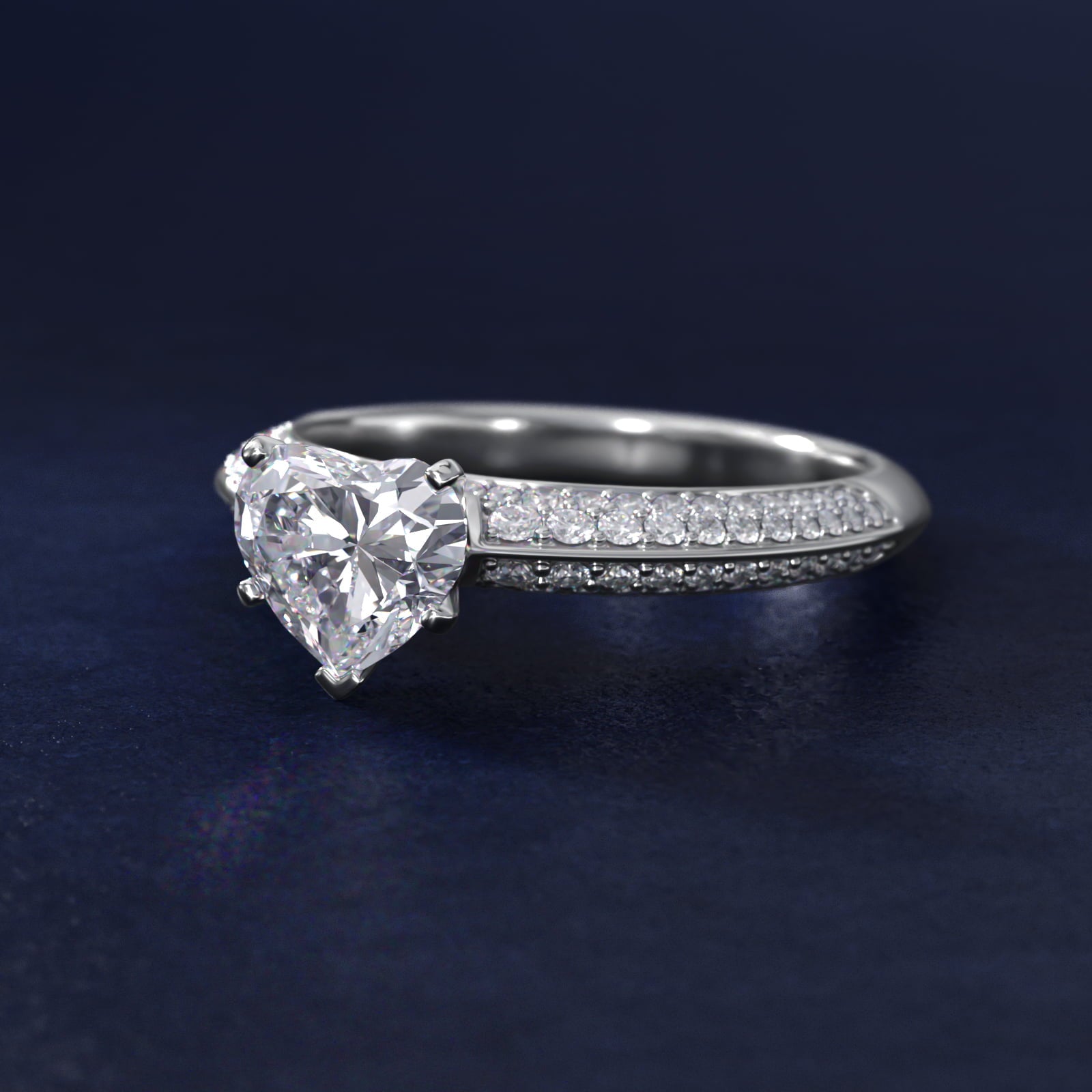 Knife Edge MicropavŽ Diamond Engagement Ring in Platinum (1/3 ct. tw.) - Heart Center