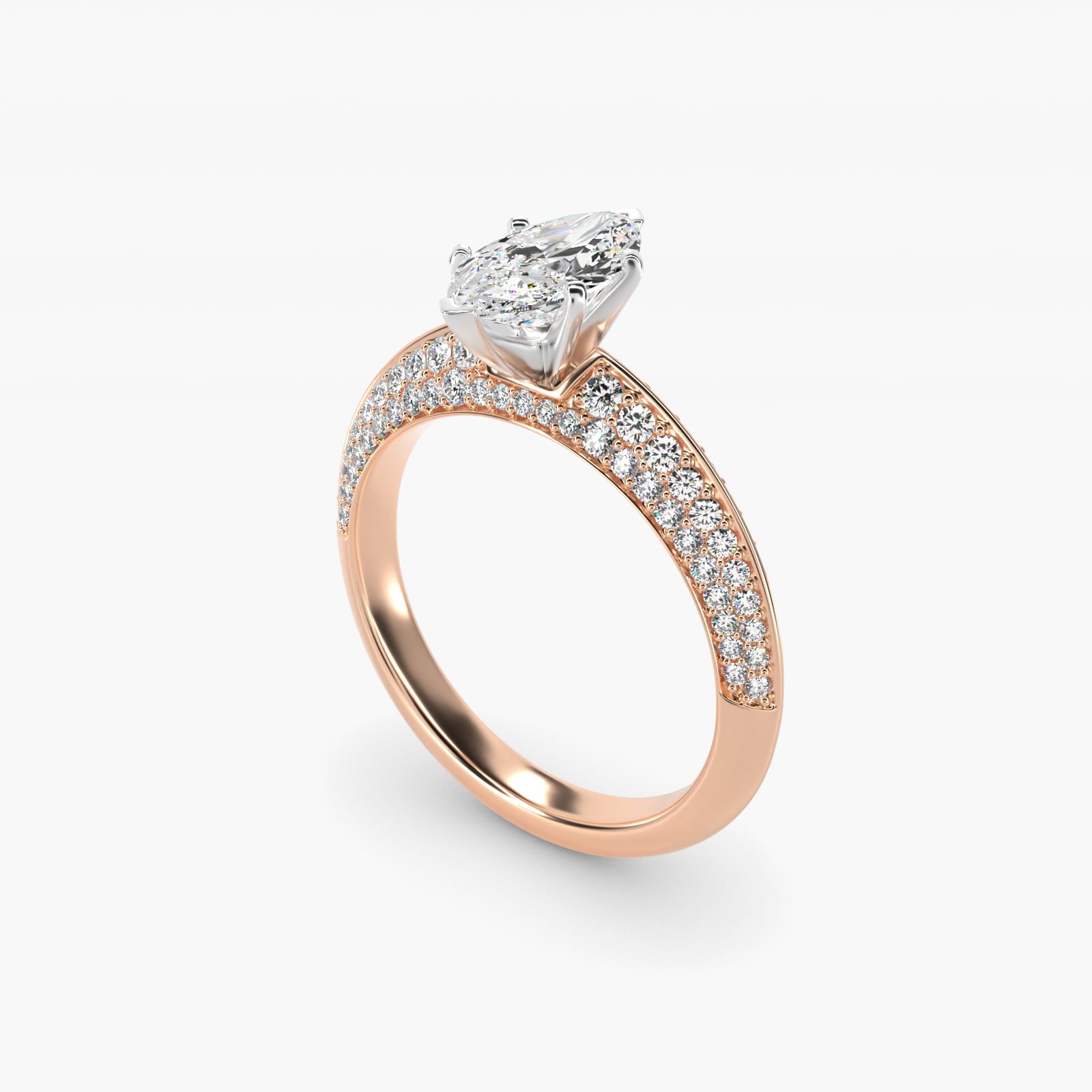 Knife Edge MicropavŽ Diamond Engagement Ring in 18k Rose Gold (1/3 ct. tw.) - Marquise Center