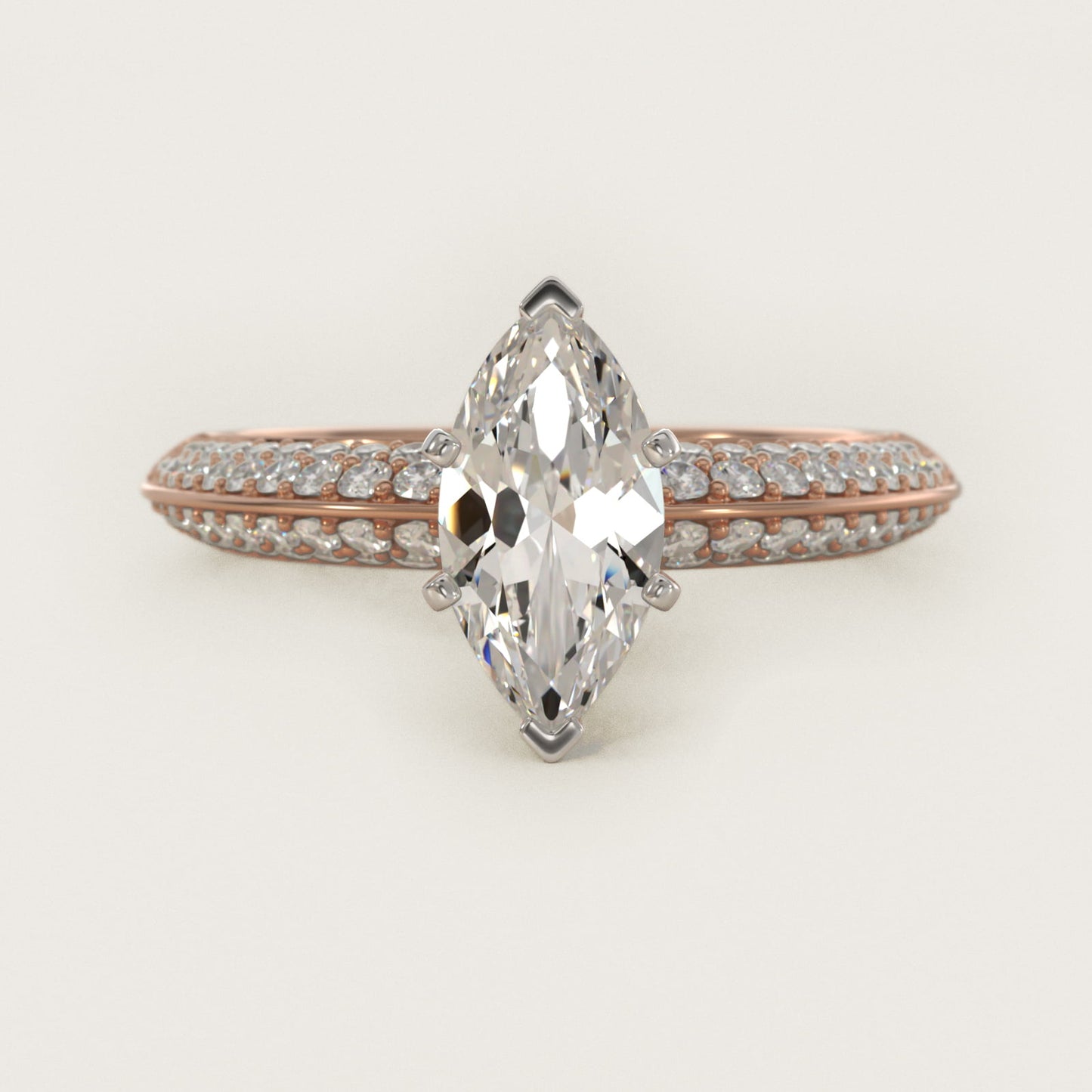 Knife Edge MicropavŽ Diamond Engagement Ring in 14k Rose Gold (1/3 ct. tw.) - Marquise Center