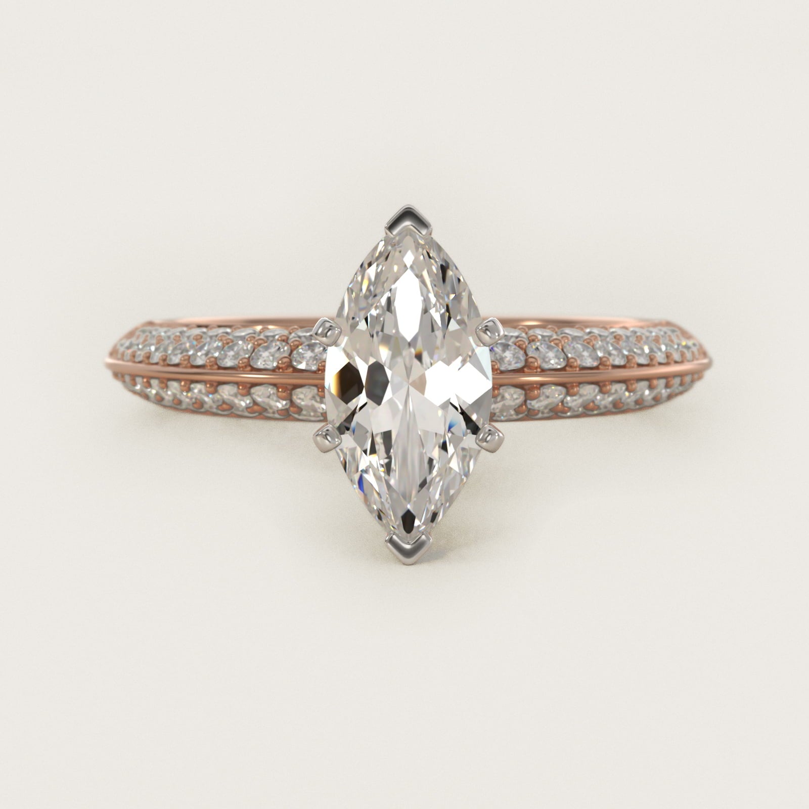 Knife Edge MicropavŽ Diamond Engagement Ring in 14k Rose Gold (1/3 ct. tw.) - Marquise Center