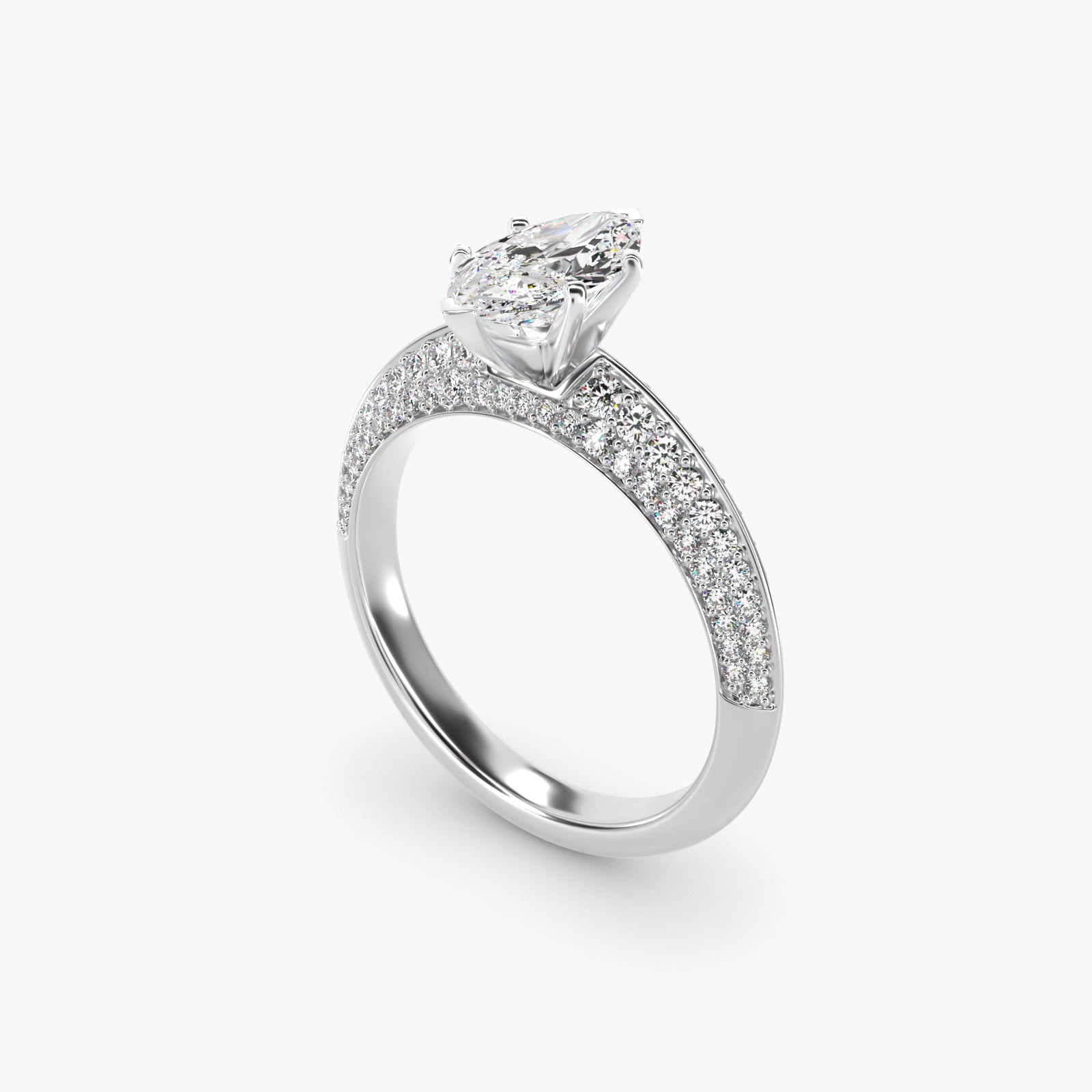 Knife Edge MicropavŽ Diamond Engagement Ring in 18k White Gold (1/3 ct. tw.) - Marquise Center
