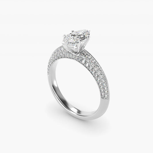 Knife Edge MicropavŽ Diamond Engagement Ring in 18k White Gold (1/3 ct. tw.) - Marquise Center