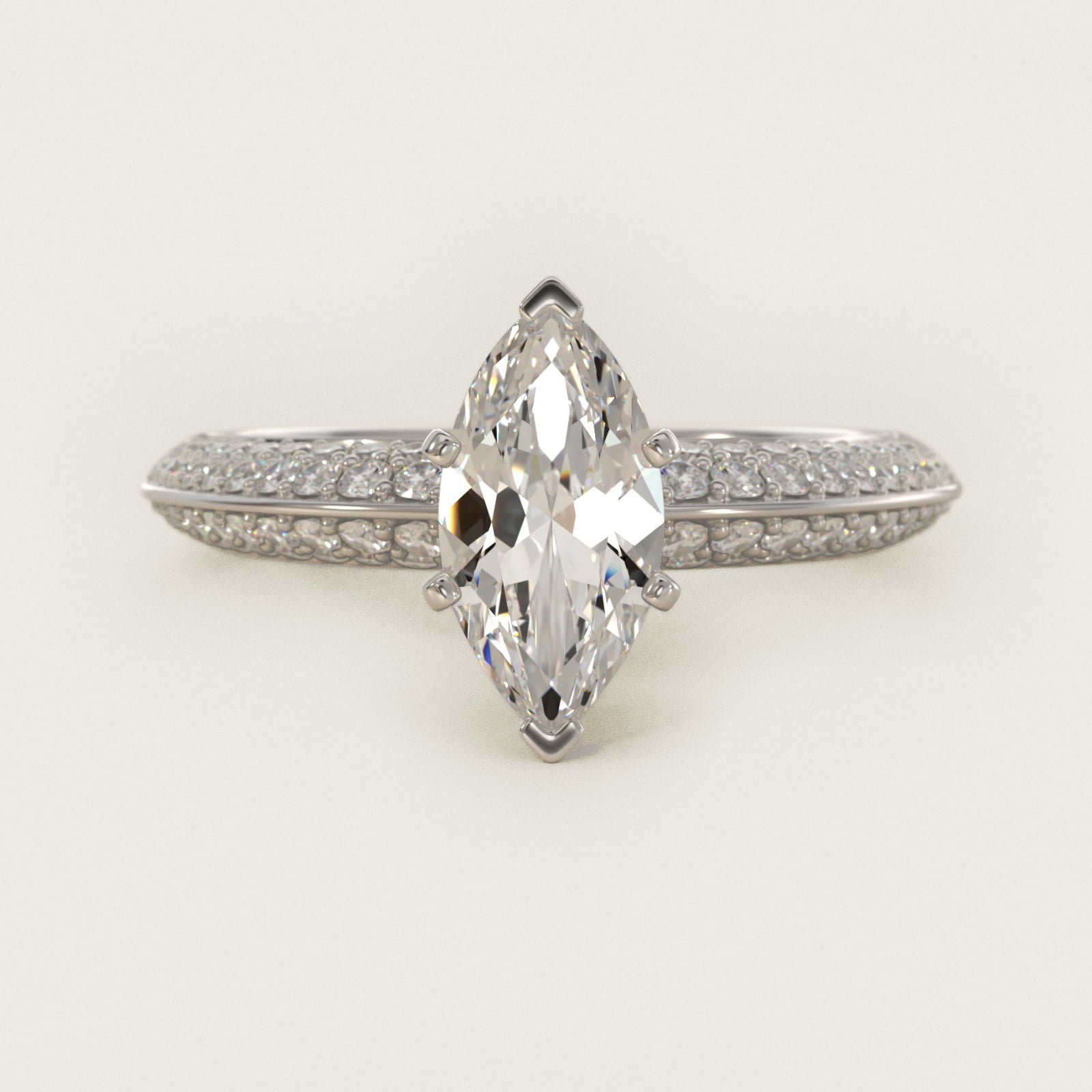 Knife Edge MicropavŽ Diamond Engagement Ring in 14k White Gold (1/3 ct. tw.) - Marquise Center