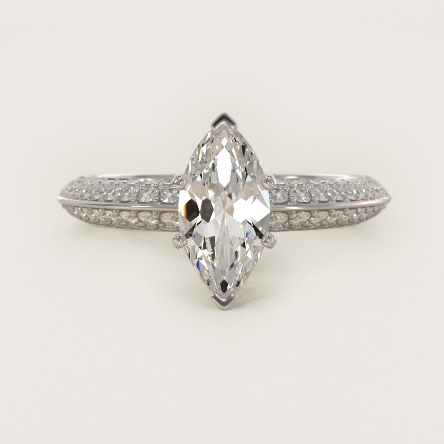 Knife Edge MicropavŽ Diamond Engagement Ring in 18k White Gold (1/3 ct. tw.) - Marquise Center