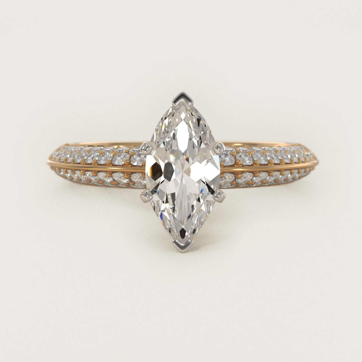 Knife Edge MicropavŽ Diamond Engagement Ring in 18k Yellow Gold (1/3 ct. tw.) - Marquise Center