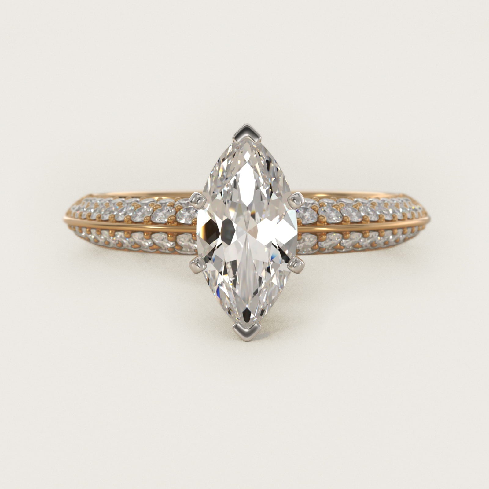 Knife Edge MicropavŽ Diamond Engagement Ring in 18k Yellow Gold (1/3 ct. tw.) - Marquise Center