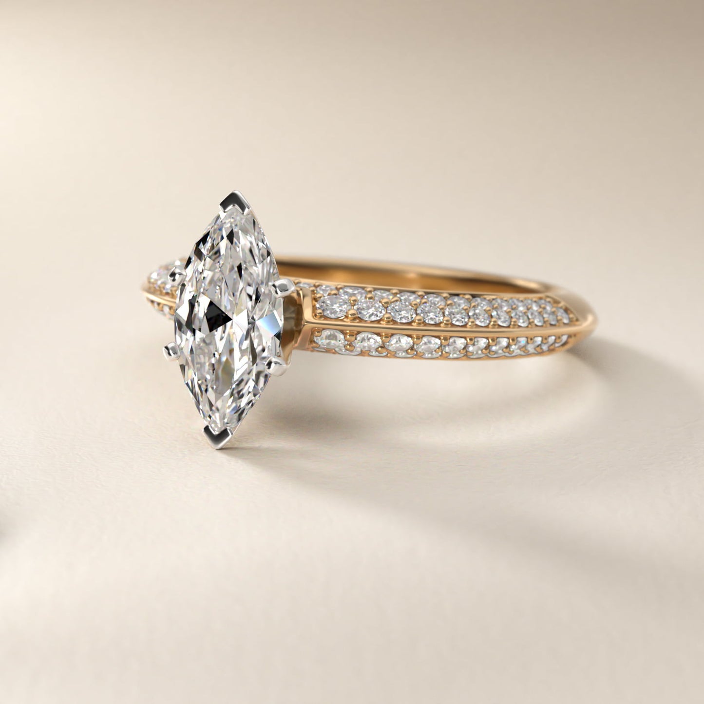 Knife Edge MicropavŽ Diamond Engagement Ring in 14K Yellow Gold (1/3 ct. tw.) - Marquise Center