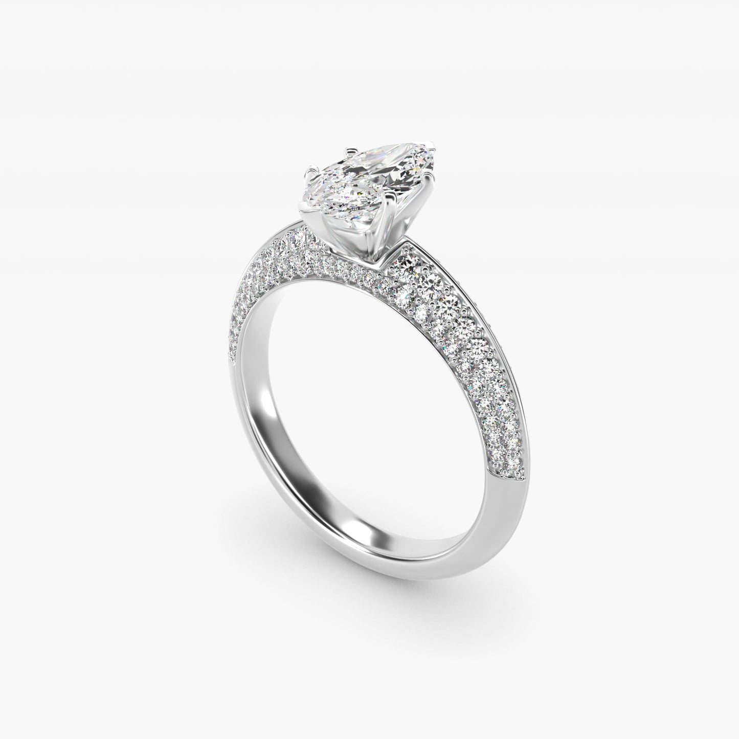 Knife Edge MicropavŽ Diamond Engagement Ring in Platinum (1/3 ct. tw.) - Marquise Center