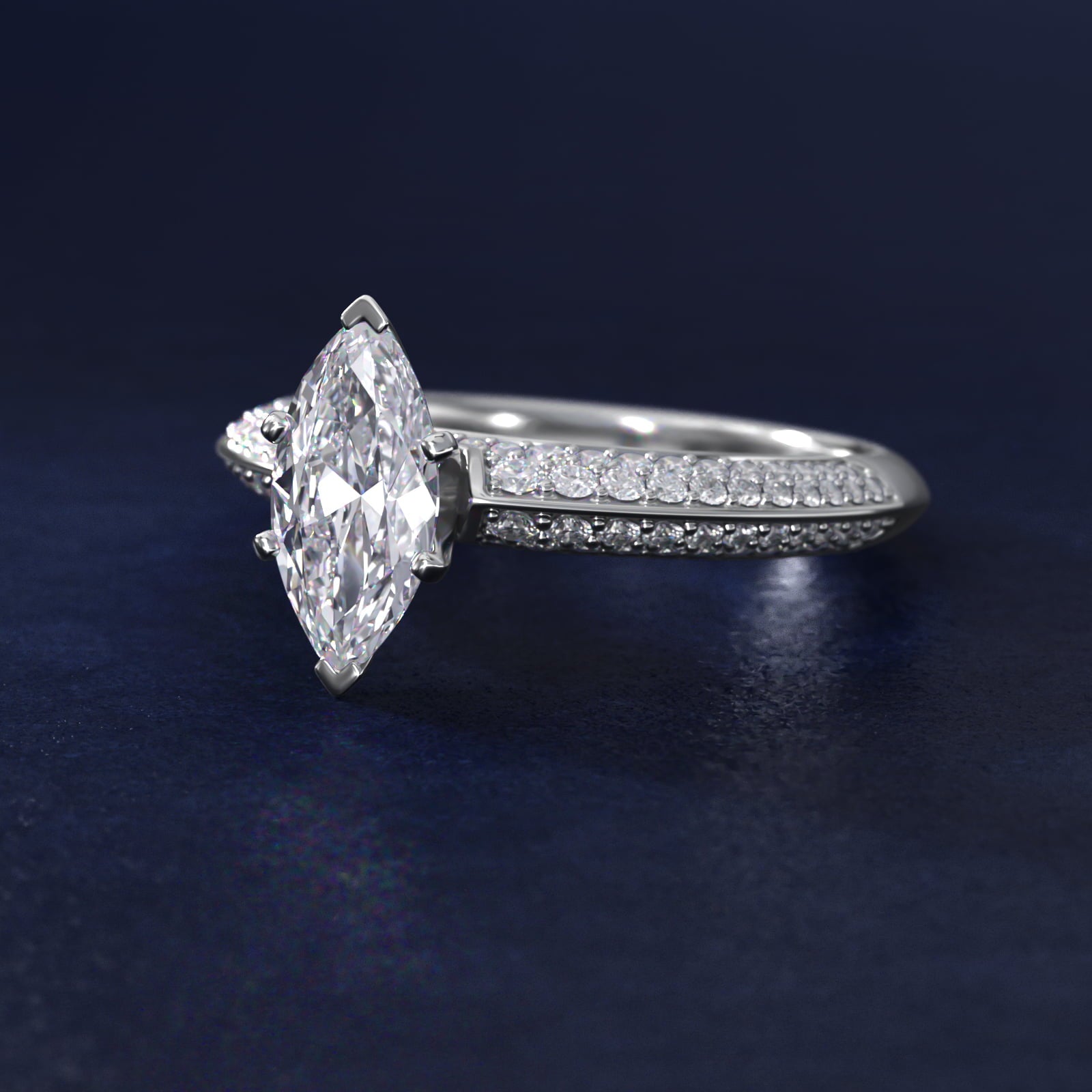 Knife Edge MicropavŽ Diamond Engagement Ring in Platinum (1/3 ct. tw.) - Marquise Center