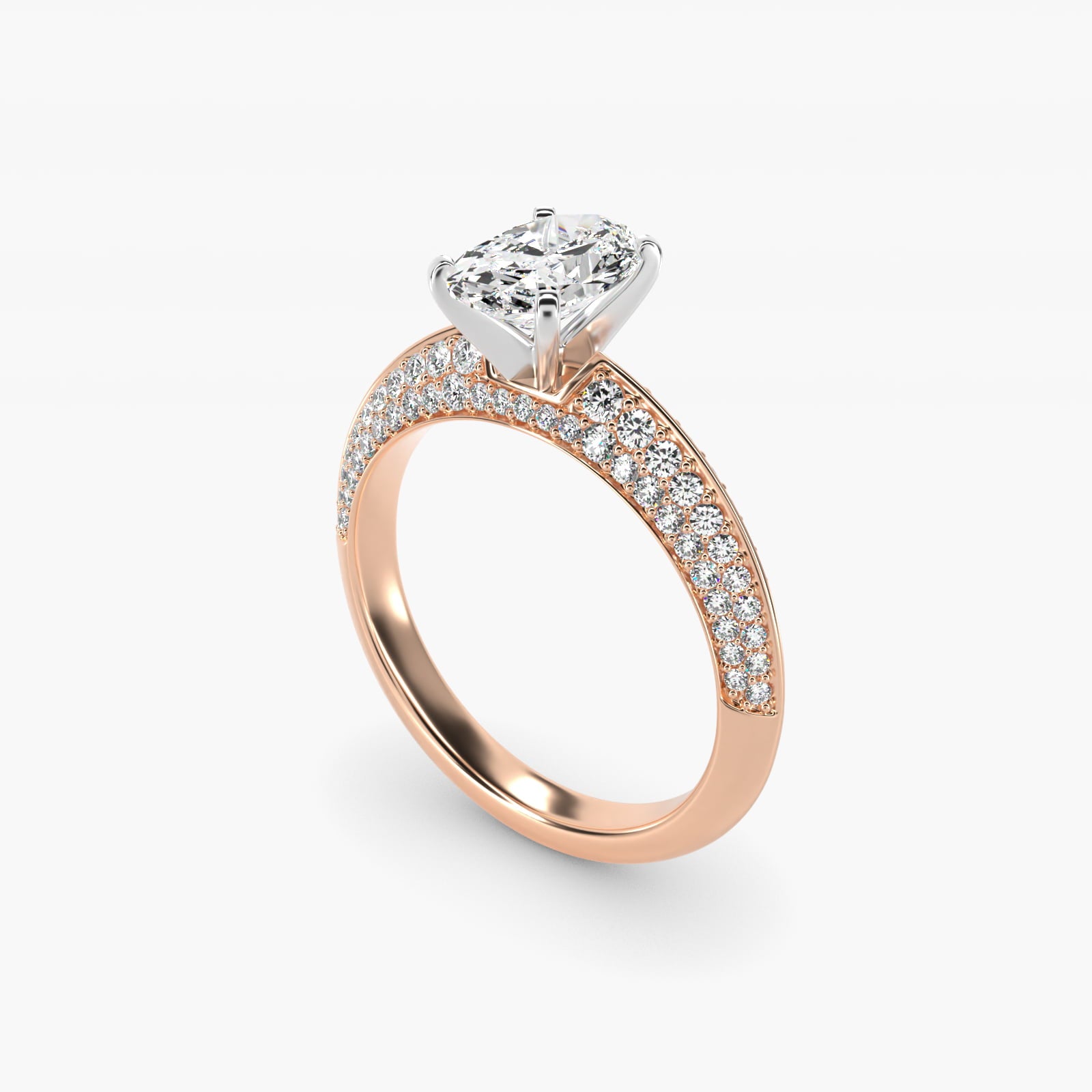 Knife Edge MicropavŽ Diamond Engagement Ring in 14k Rose Gold (1/3 ct. tw.) - Oval Center
