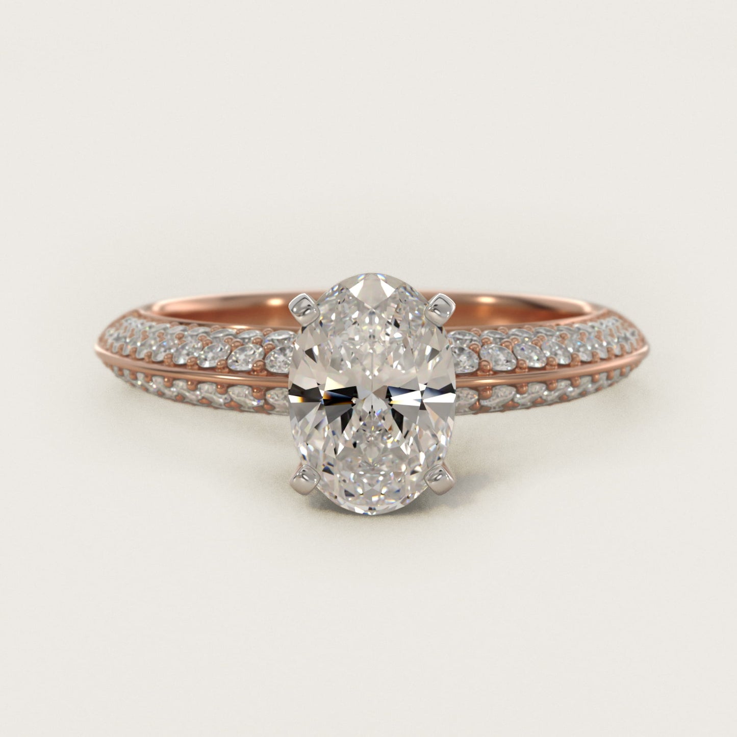 Knife Edge MicropavŽ Diamond Engagement Ring in 14k Rose Gold (1/3 ct. tw.) - Oval Center