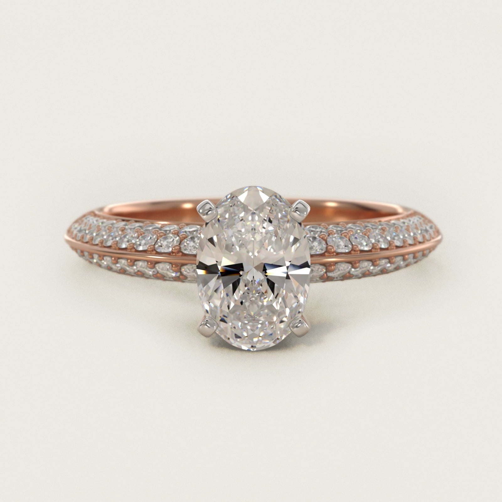 Knife Edge MicropavŽ Diamond Engagement Ring in 14k Rose Gold (1/3 ct. tw.) - Oval Center
