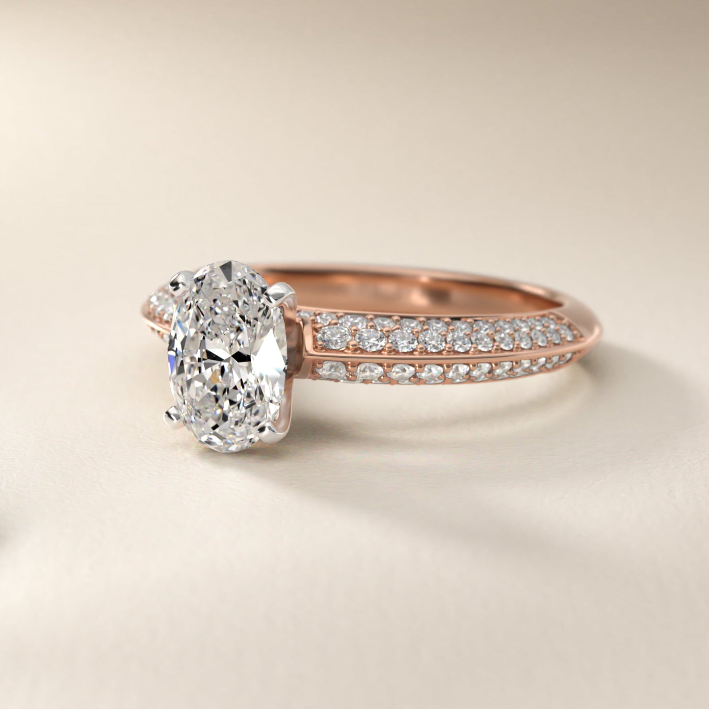 Knife Edge MicropavŽ Diamond Engagement Ring in 18k Rose Gold (1/3 ct. tw.) - Oval Center