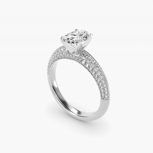 Knife Edge MicropavŽ Diamond Engagement Ring in 14k White Gold (1/3 ct. tw.) - Oval Center