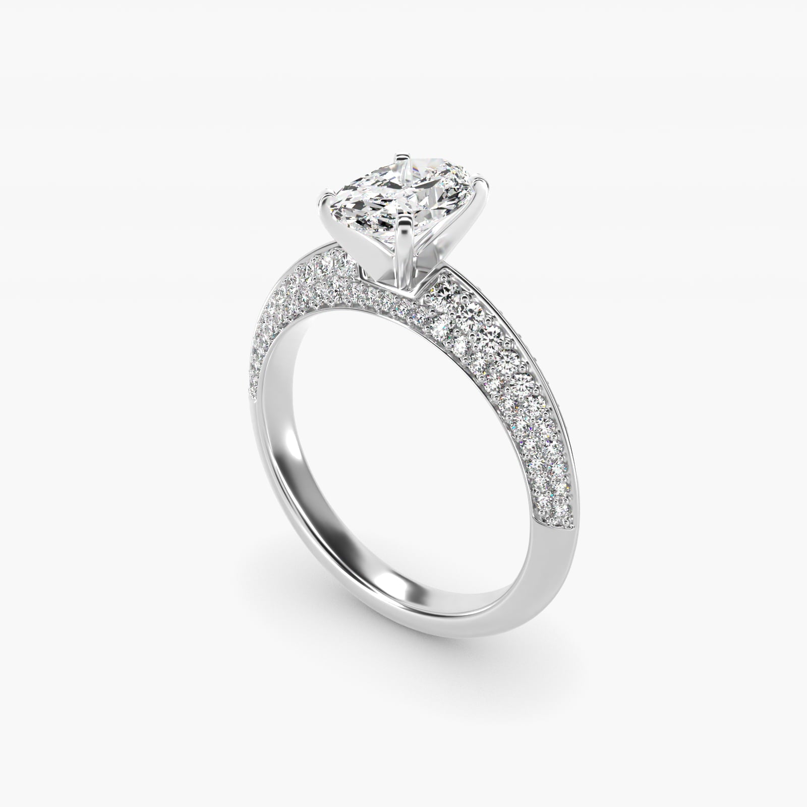 Knife Edge MicropavŽ Diamond Engagement Ring in 18k White Gold (1/3 ct. tw.) - Oval Center