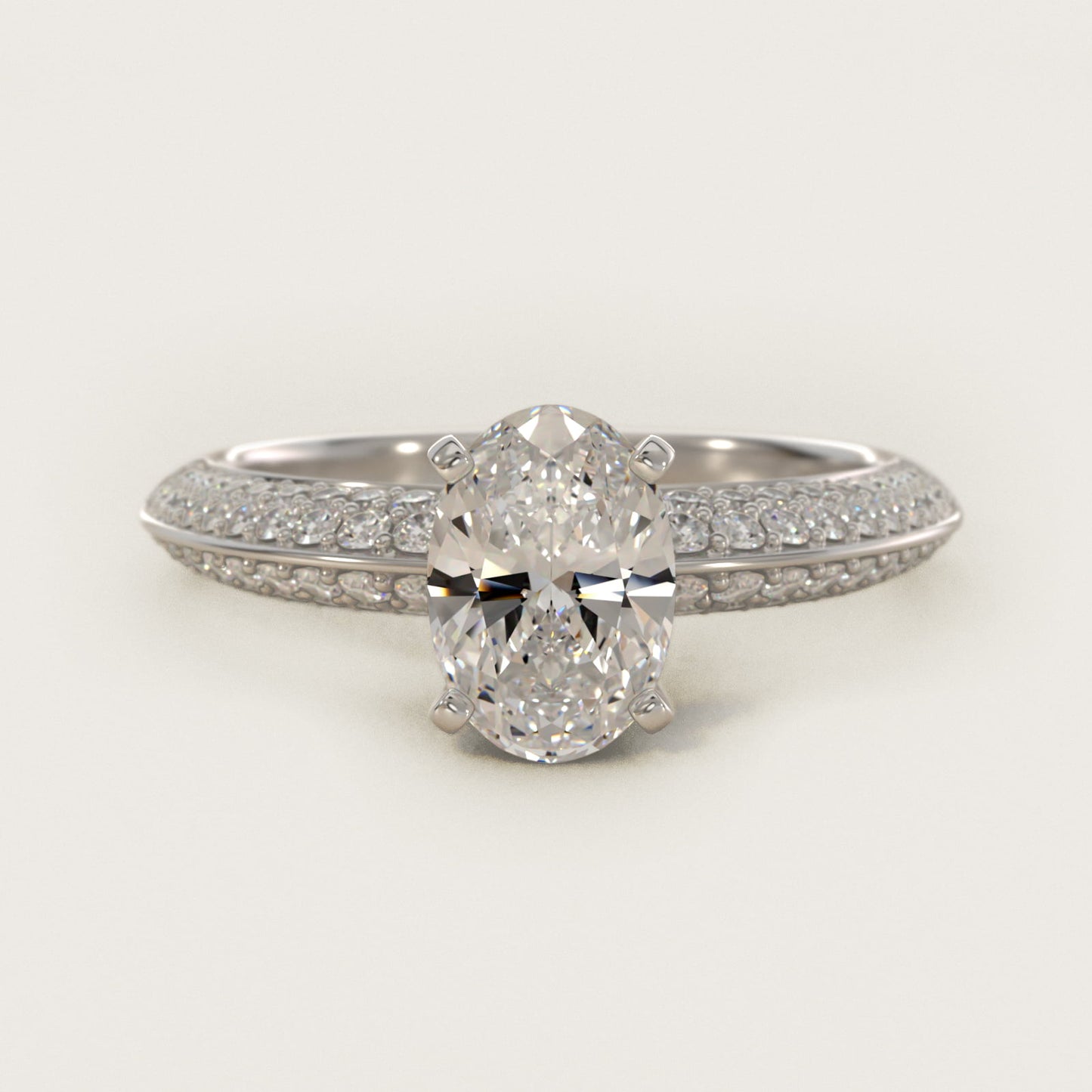 Knife Edge MicropavŽ Diamond Engagement Ring in 14k White Gold (1/3 ct. tw.) - Oval Center