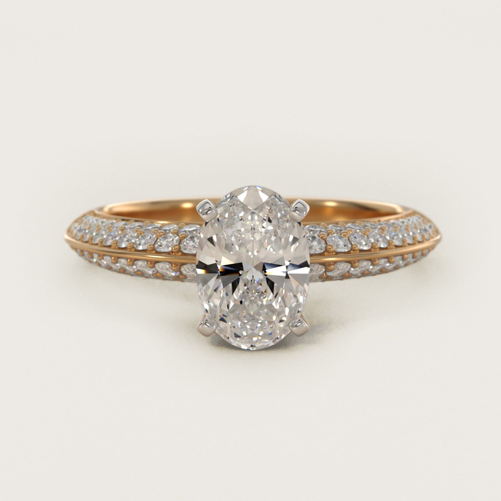 Knife Edge MicropavŽ Diamond Engagement Ring in 14K Yellow Gold (1/3 ct. tw.) - Oval Center