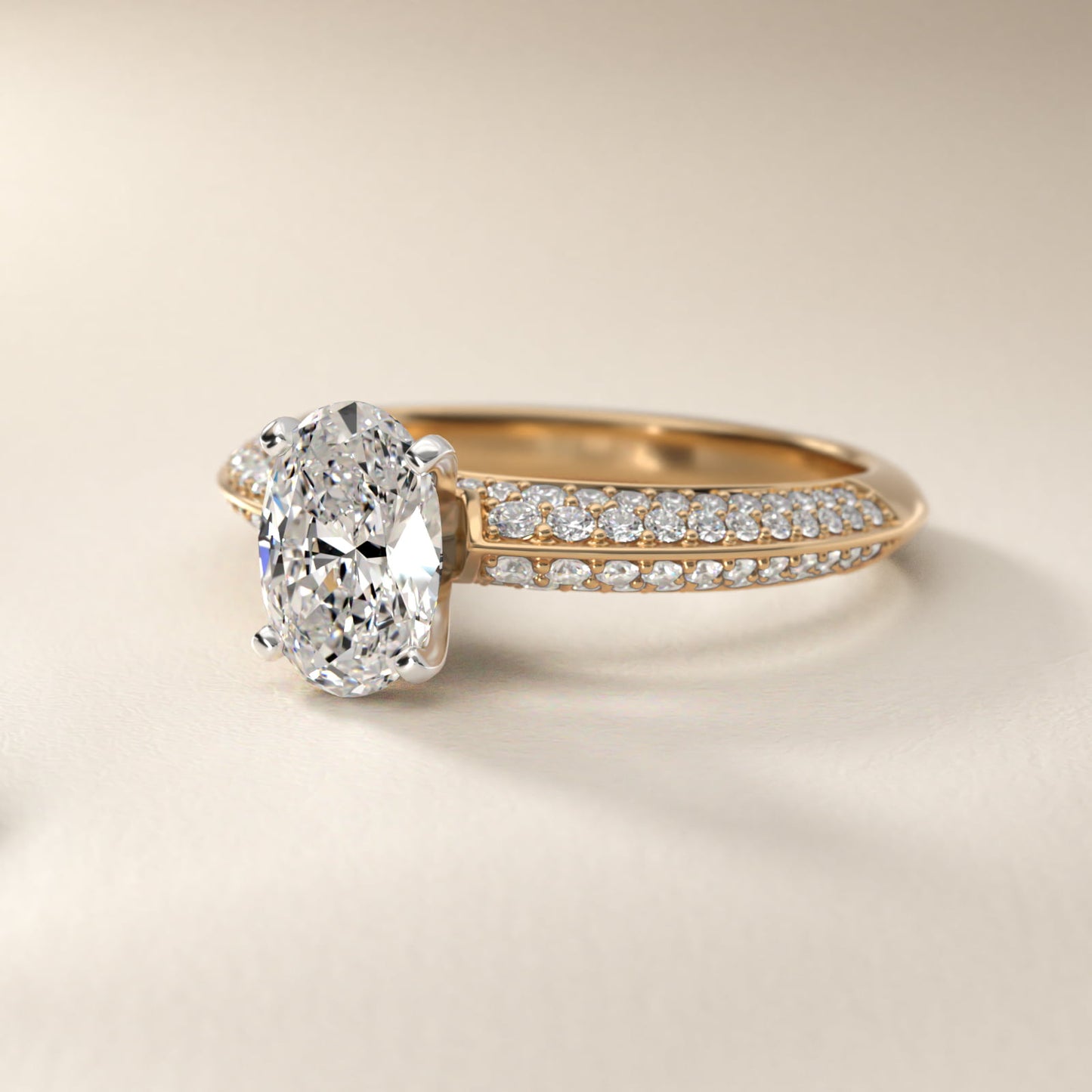 Knife Edge MicropavŽ Diamond Engagement Ring in 18k Yellow Gold (1/3 ct. tw.) - Oval Center