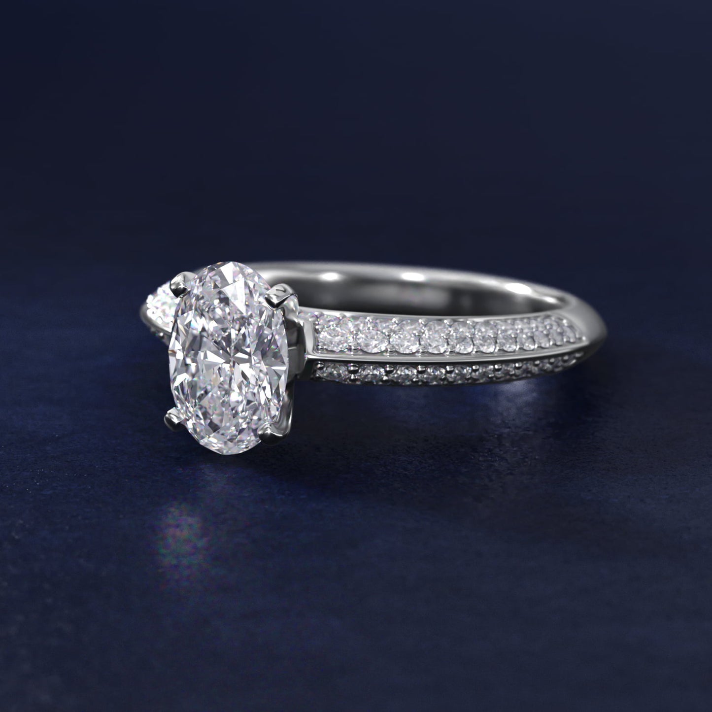 Knife Edge MicropavŽ Diamond Engagement Ring in Platinum (1/3 ct. tw.) - Oval Center